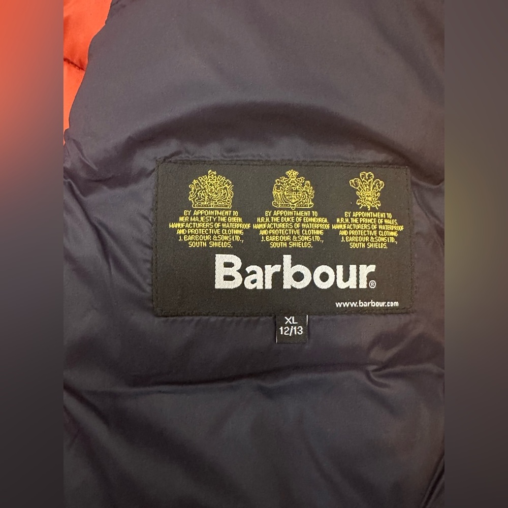 Barbour Boys Navy and Orange Quilted Vest with Stand-Up Collar Size XL - Picture 6 of 7